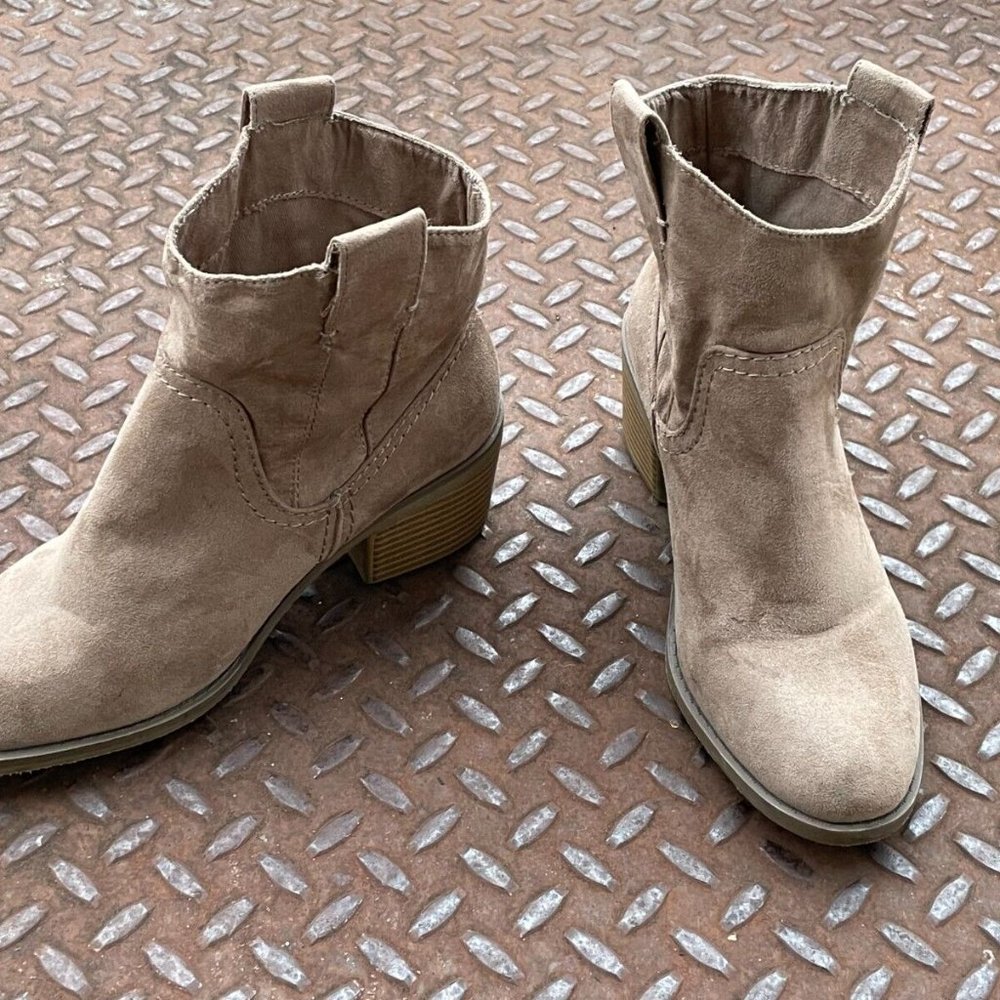 Merona Women Boots Brown Textile Faux Suede Slip On Boots Shoes Size 6 - Picture 5 of 10